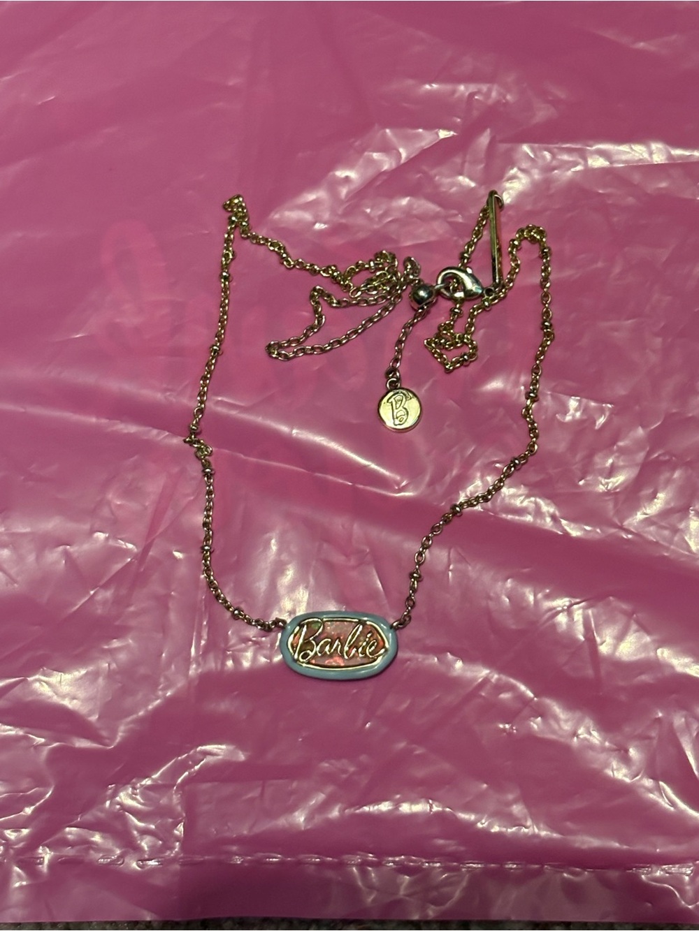 Kendra Scott x Barbie Gold reversible pink Necklace
